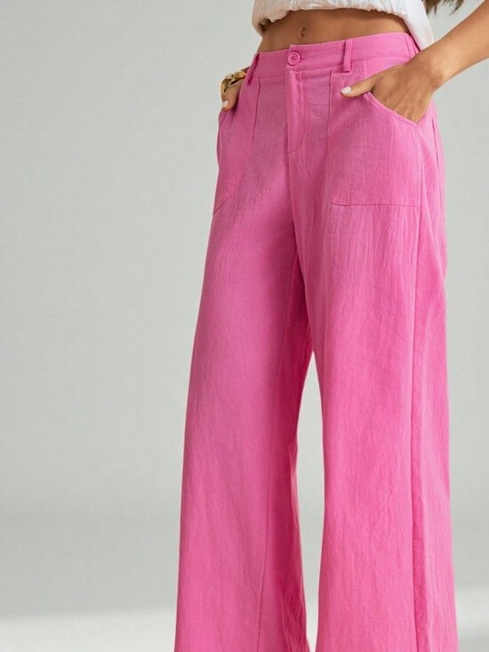 MODA ME COUTURE Pants - Hot Pink Casual Women's Washed Low Waist Straight Pants